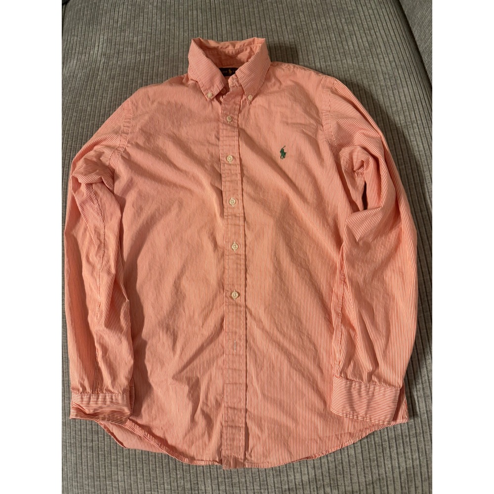 Ralph Lauren Mens Orange White Striped Button Down Shirt Long Sleeve Pony Logo M